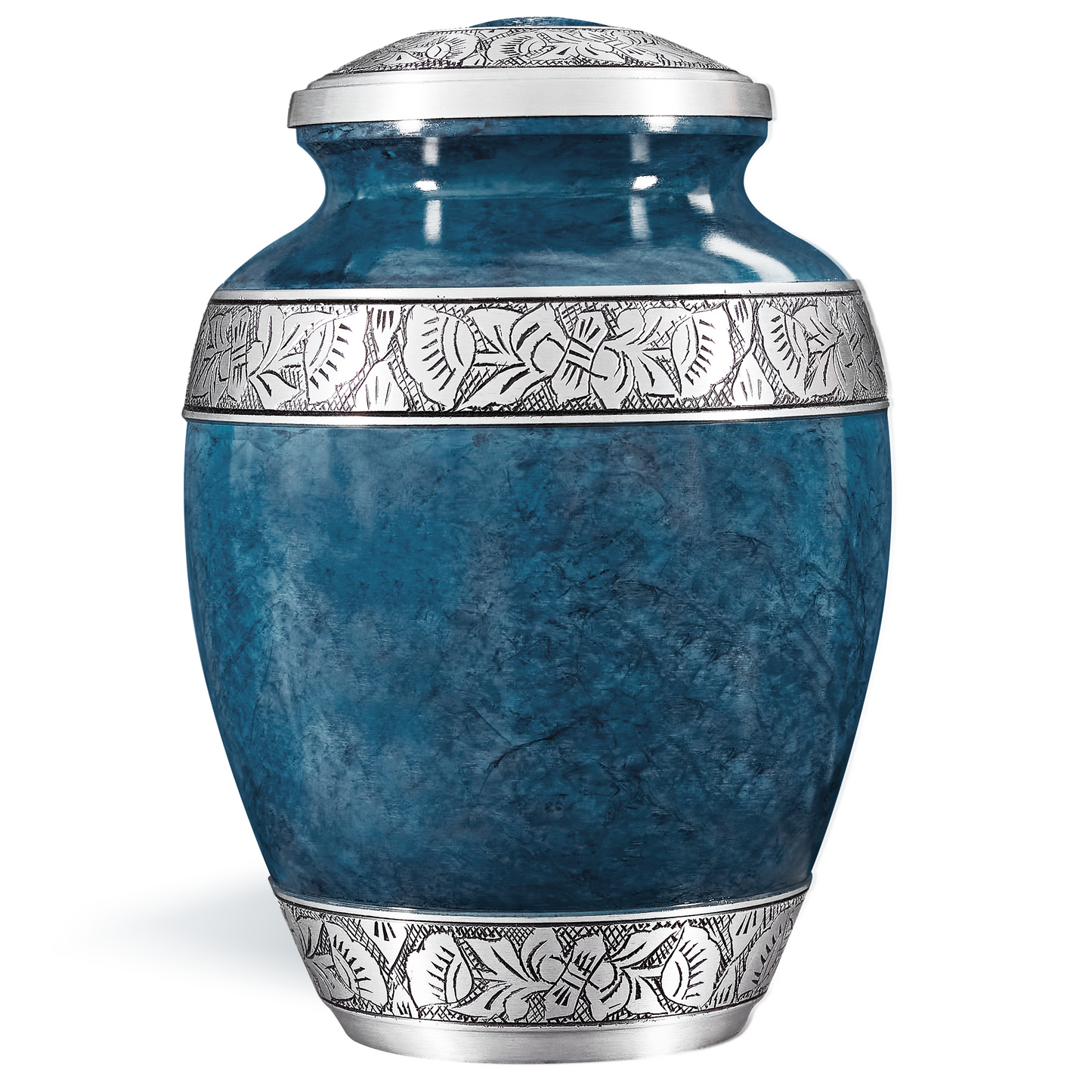 Cremation Urn for Adult Human Ashes - Large Handcrafted Funeral Memorial with Striking Blue Design (Aluminum - 10 Inch Height x 7 Inch Width)
