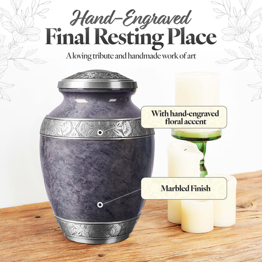 Slate gray aluminum cremation urn side view – large 10 inch handcrafted memorial urn for ashes
