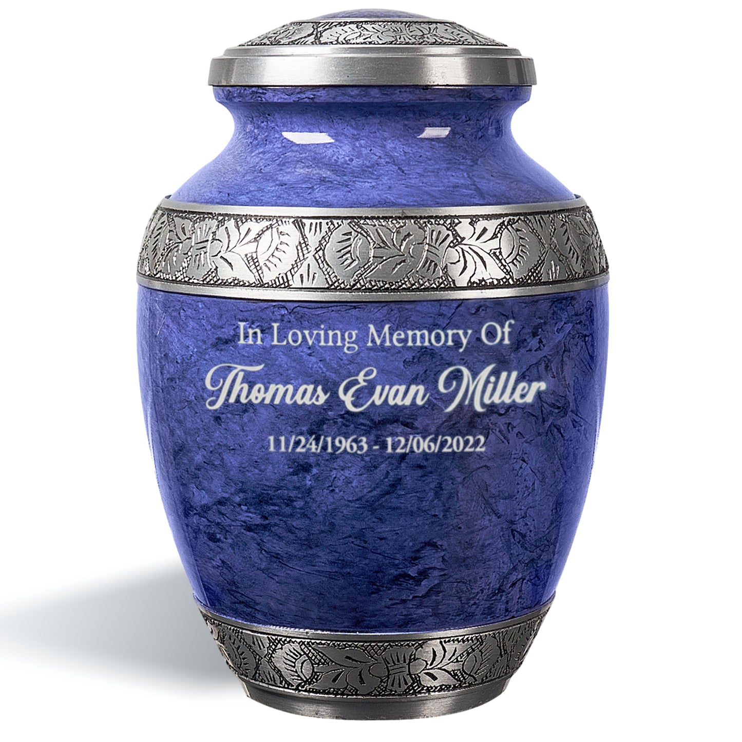 Personalized Purple aluminum cremation urn with custom engraving