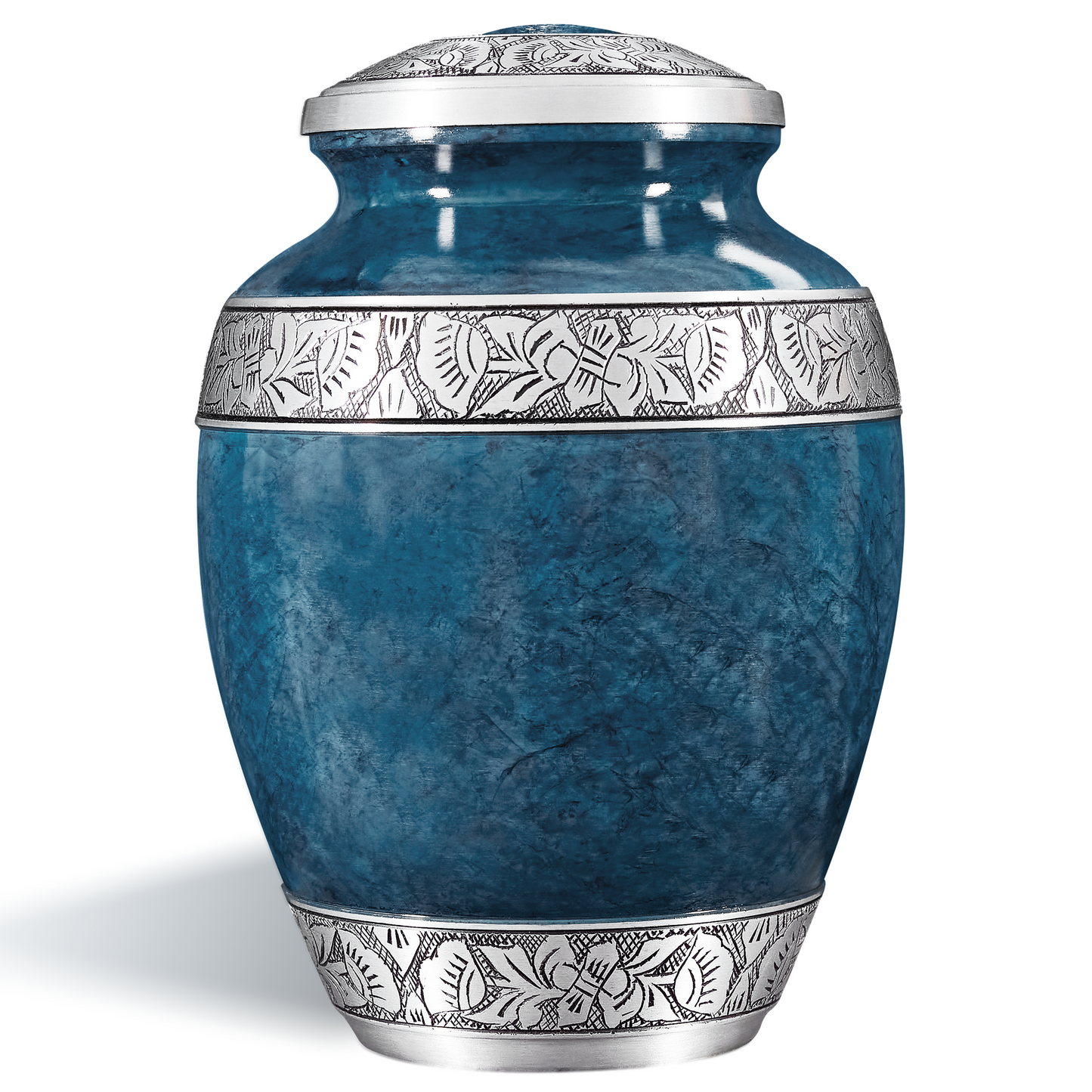 Cremation Urn for Adult Human Ashes - Large Handcrafted Funeral Memorial with Striking Blue Design (Aluminum - 10 Inch Height x 7 Inch Width)