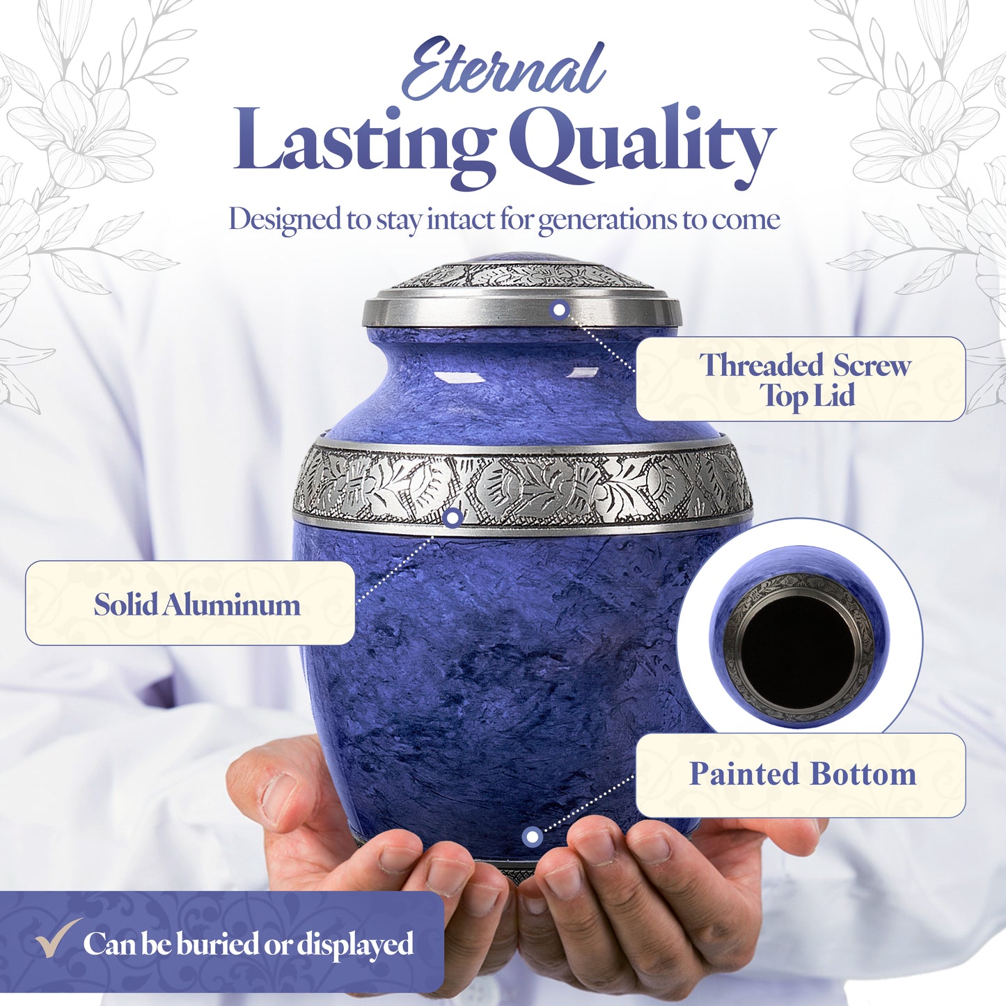 Purple aluminum cremation urn side view – large 10 inch handcrafted memorial urn for ashes