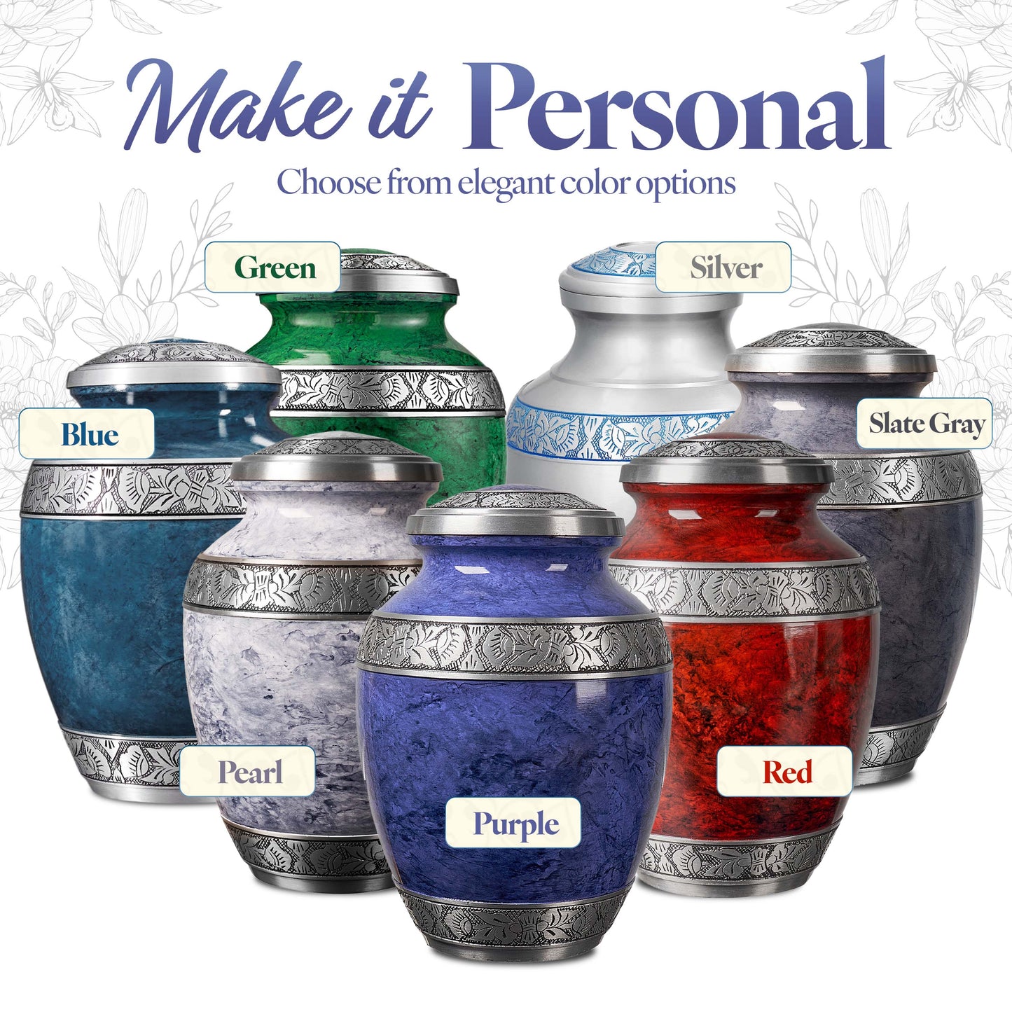 Purple aluminum cremation urn being held – beautiful marbled memorial urn for human ashes