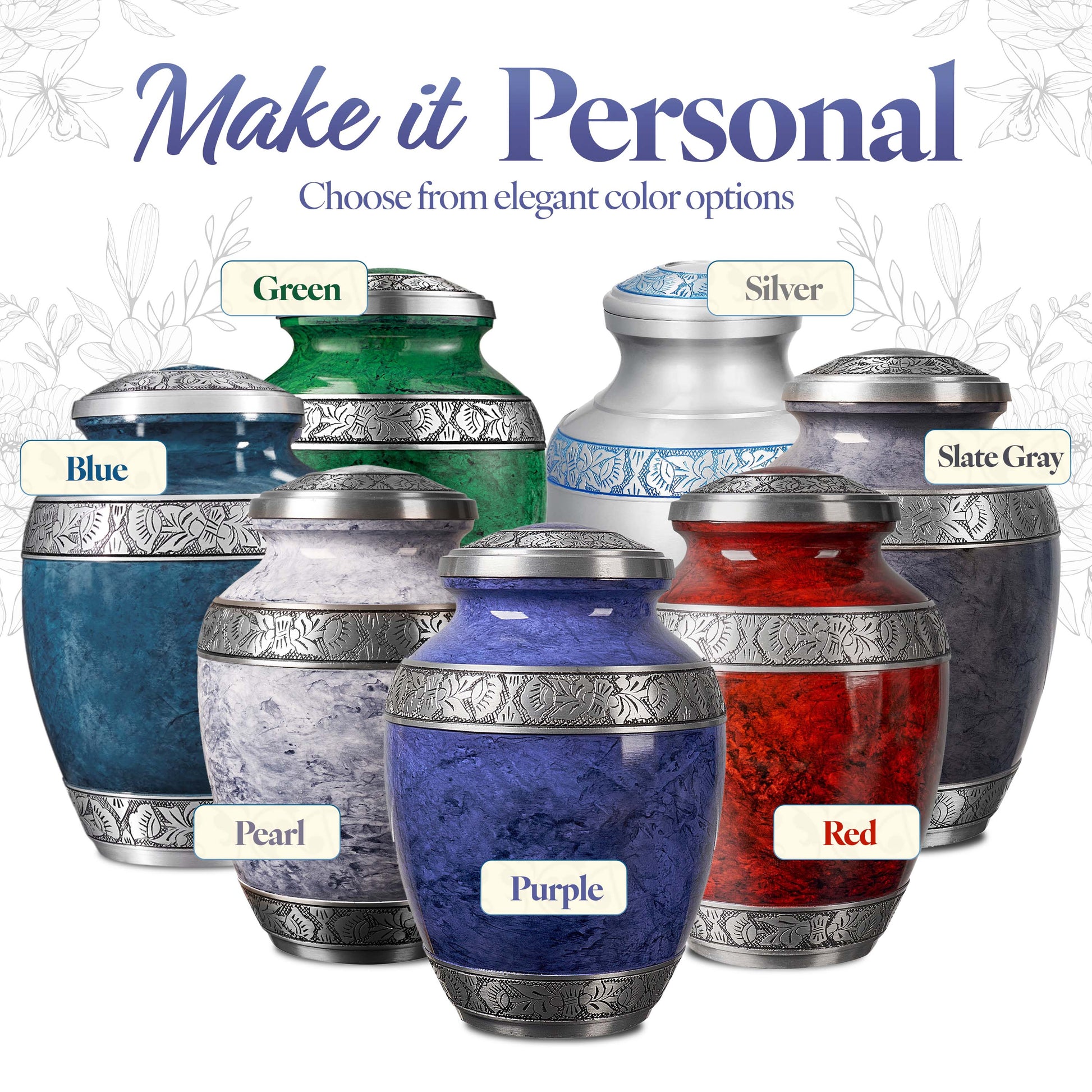 Purple aluminum cremation urn being held – beautiful marbled memorial urn for human ashes