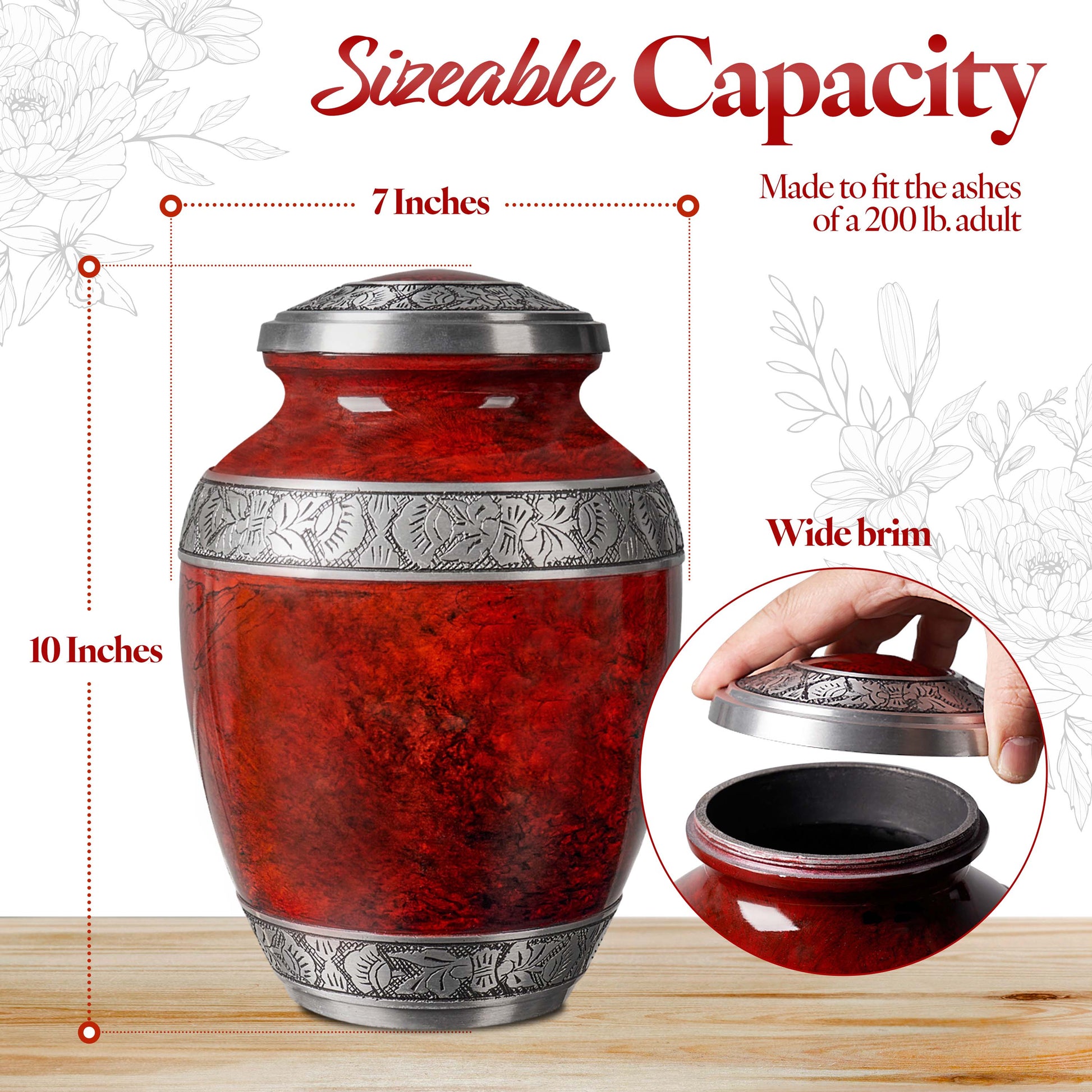Red aluminum cremation urn threaded lid close-up – secure screw top design
