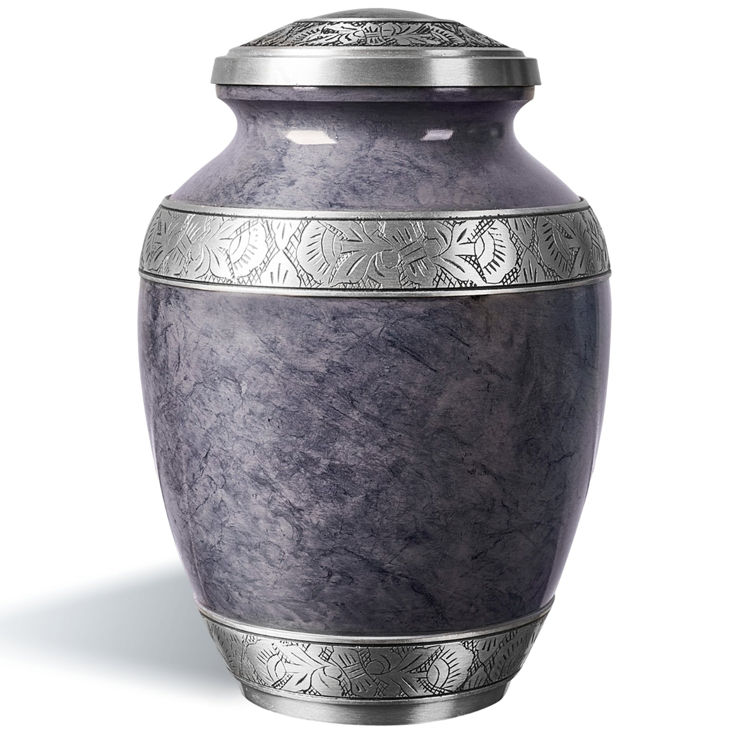 Slate gray aluminum cremation urn for adult ashes – handcrafted funeral memorial with striking marbled design