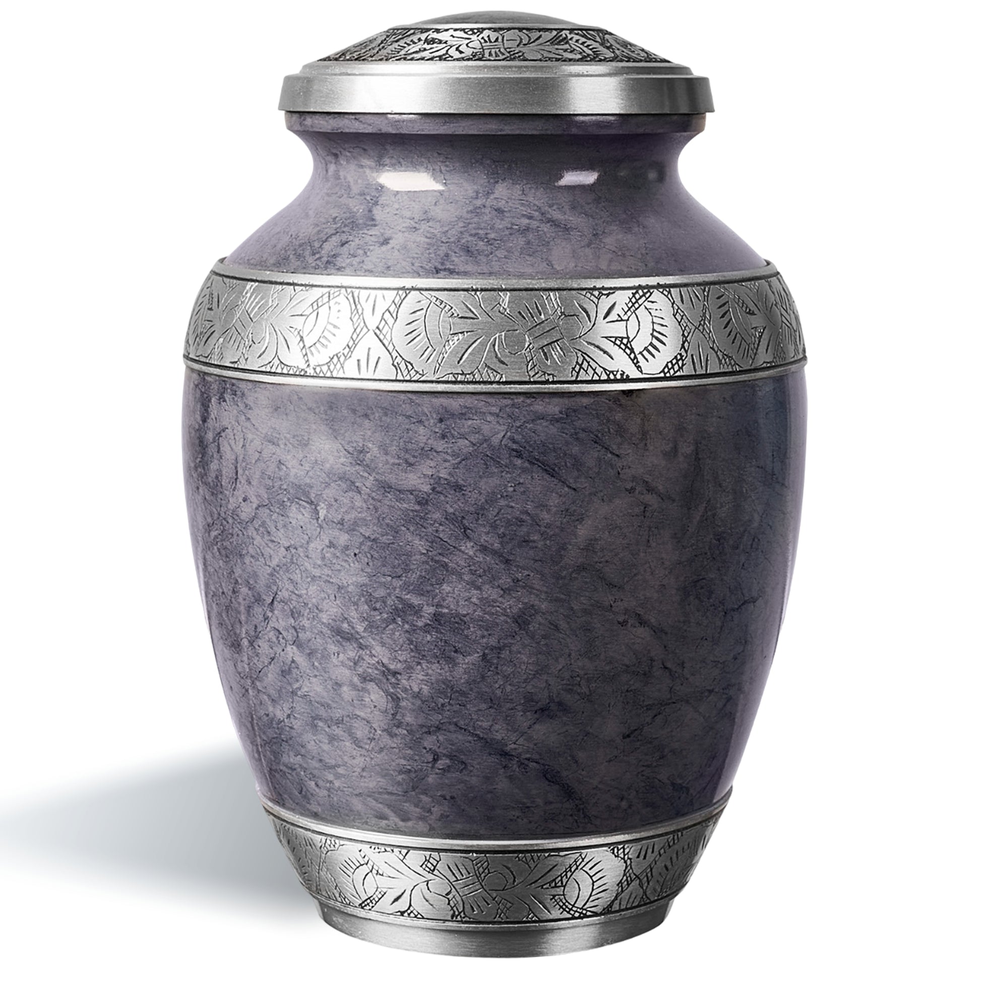 Slate gray aluminum cremation urn for adult ashes – handcrafted funeral memorial with striking marbled design