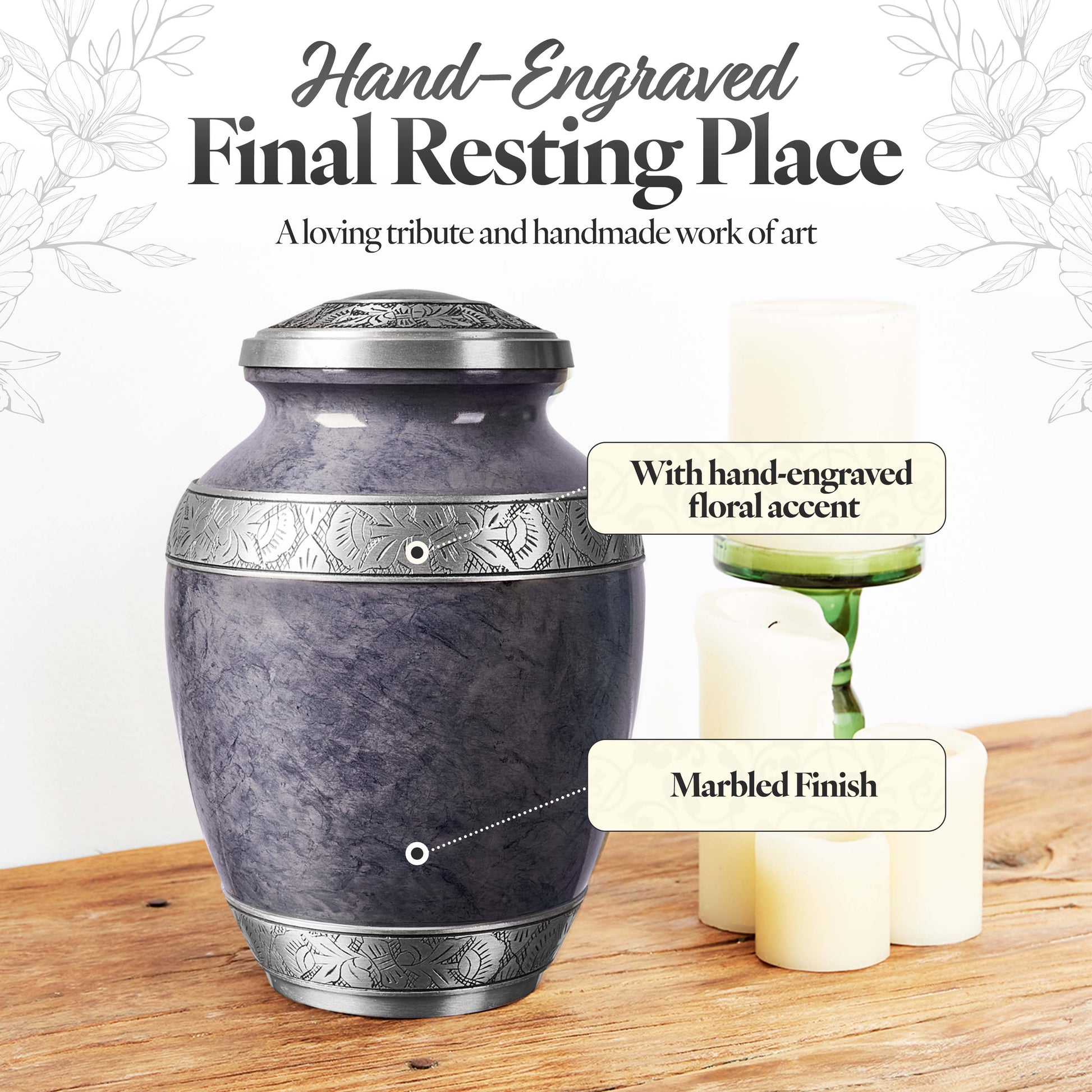 Slate gray aluminum cremation urn side view – large 10 inch handcrafted memorial urn for ashes