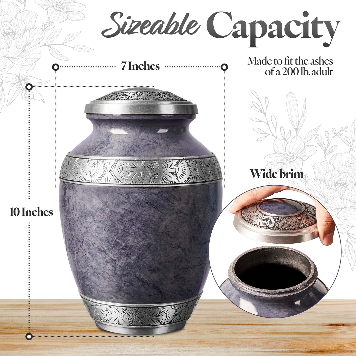 Slate gray aluminum cremation urn with lid closed – 200 cubic inch capacity adult ashes urn
