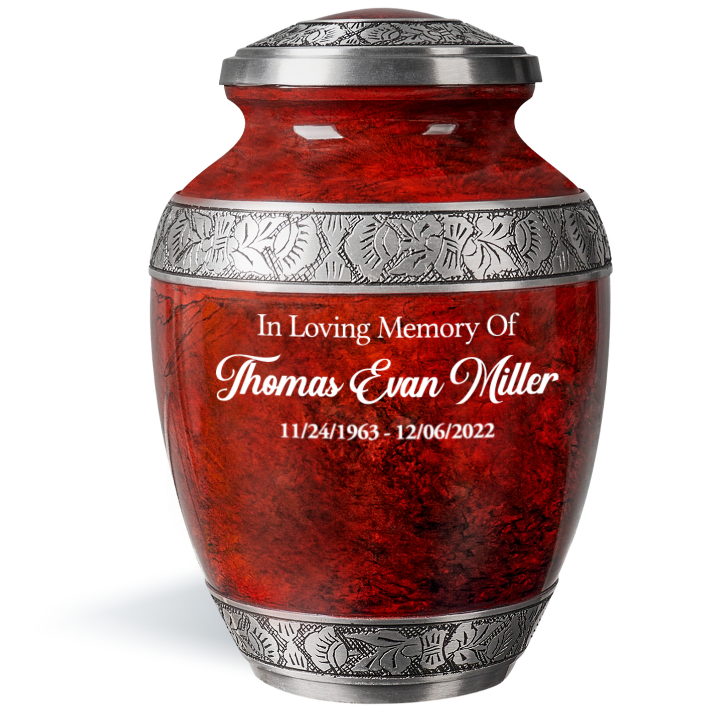 Personalized Red aluminum cremation urn with custom engraving